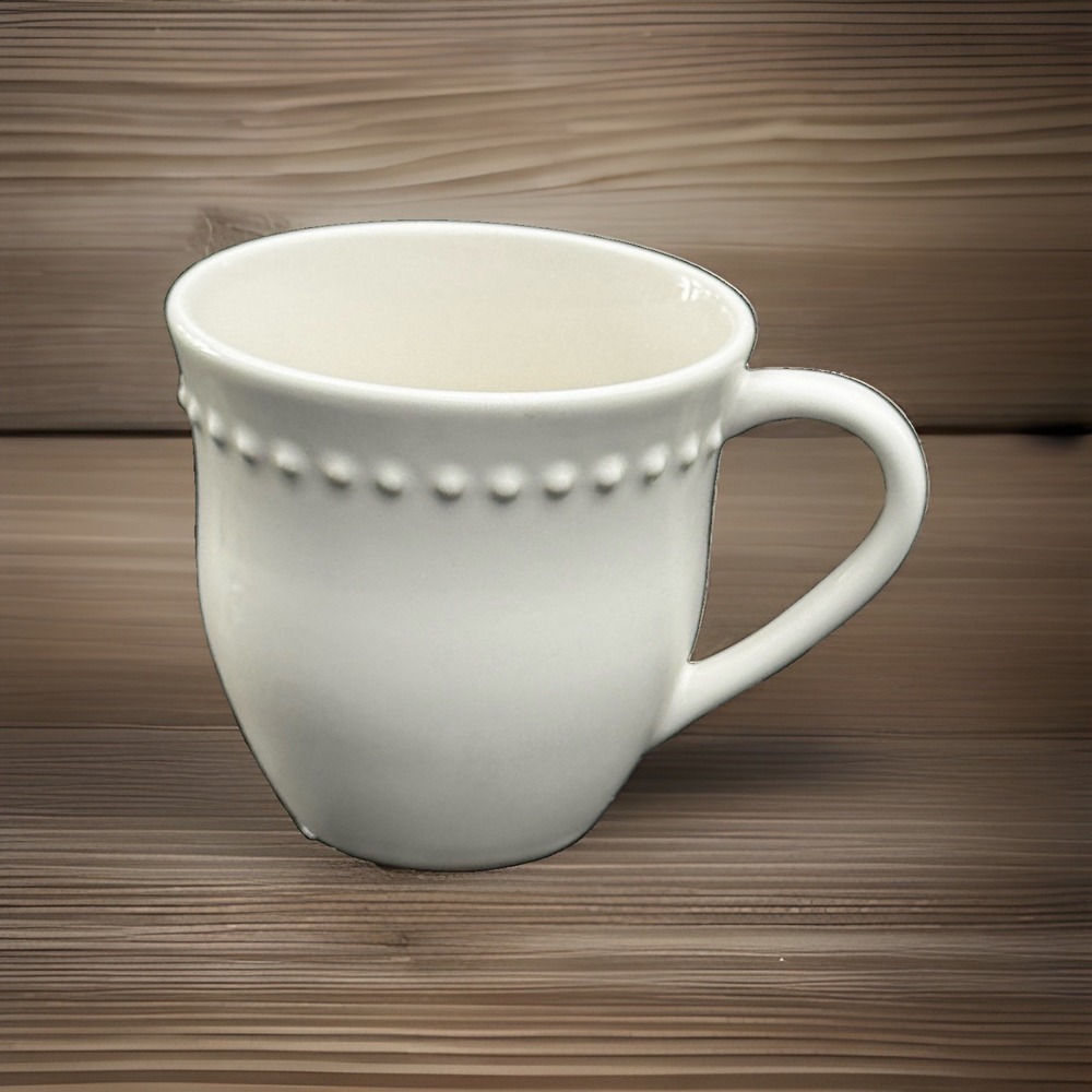 Pottery Barn Emma White Mug Off White with Beaded Edge Design